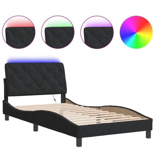 Sengeramme med LED 100 x 200 cm velour - sort