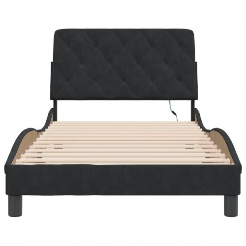 Sengeramme med LED 100 x 200 cm velour - sort