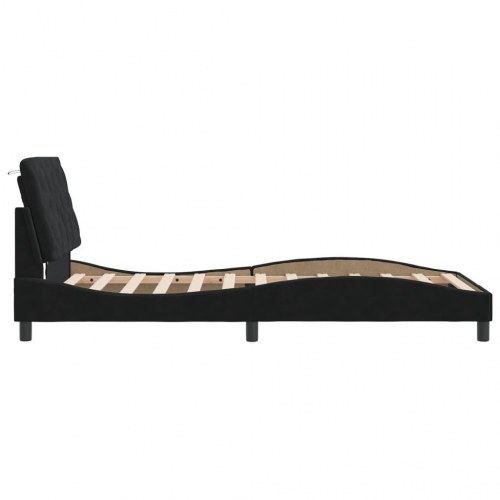 Sengeramme med LED 100 x 200 cm velour - sort