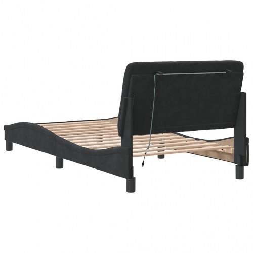 Sengeramme med LED 100 x 200 cm velour - sort