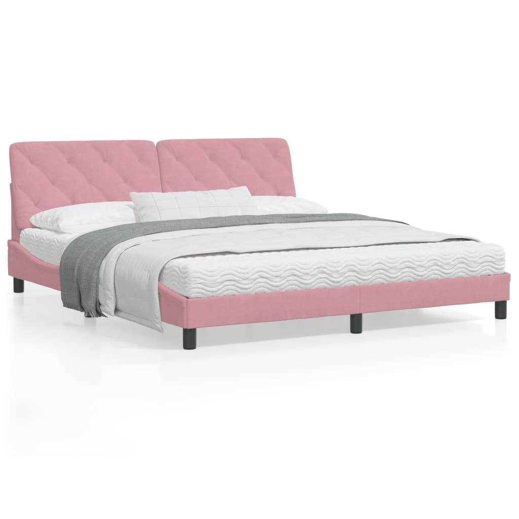 Sengeramme med LED-lys 180x200 cm velour pink billede