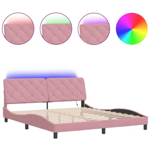 Sengeramme med LED uden madras 180 x 200 cm - lyserød velour
