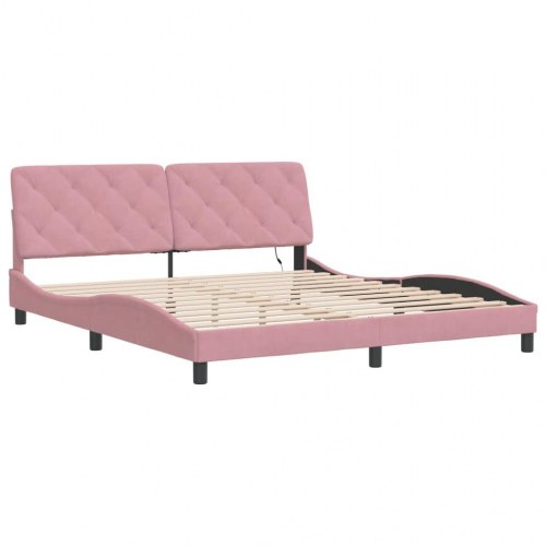 Sengeramme med LED uden madras 180 x 200 cm - lyserød velour