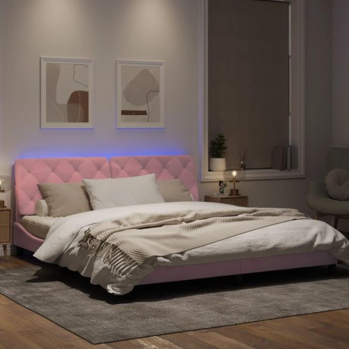 Sengeramme med LED uden madras 180 x 200 cm - lyserød velour