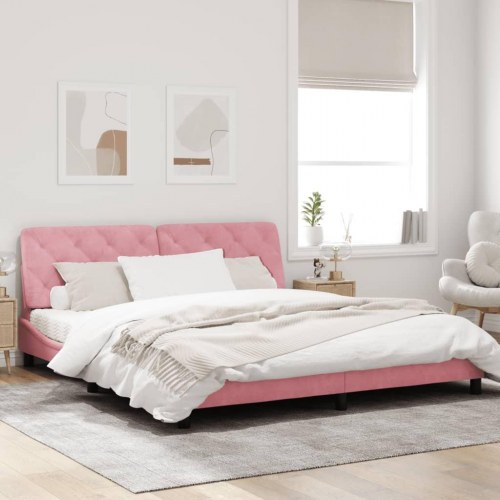 Sengeramme med LED uden madras 180 x 200 cm - lyserød velour