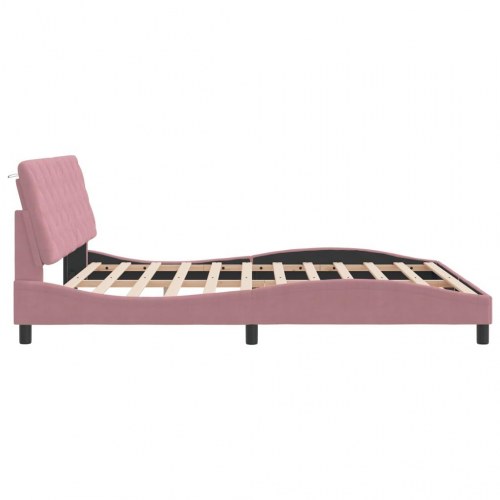 Sengeramme med LED uden madras 180 x 200 cm - lyserød velour