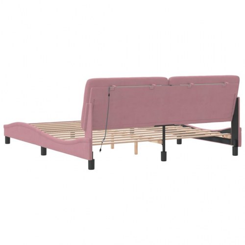 Sengeramme med LED uden madras 180 x 200 cm - lyserød velour
