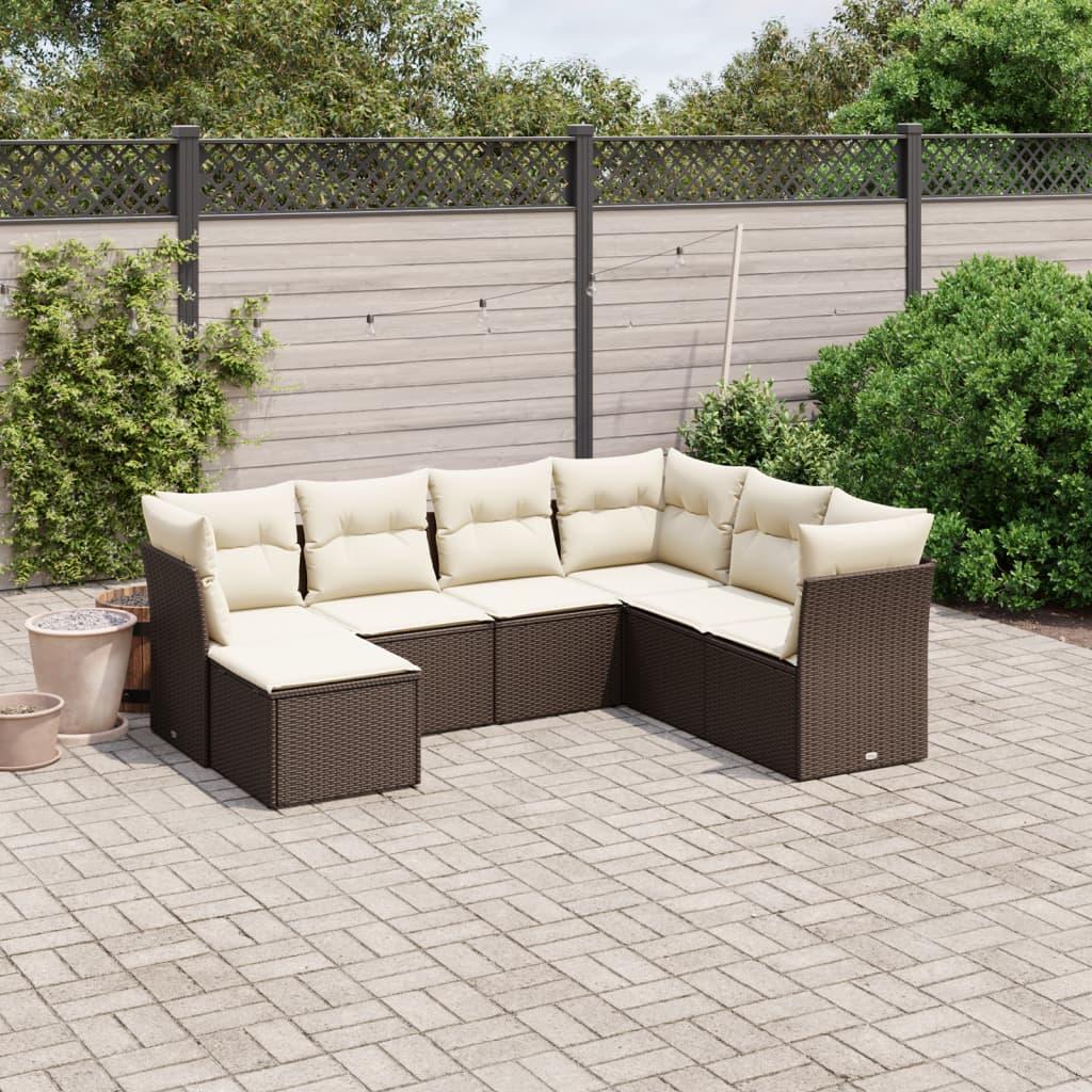 Sofasæt til haven 7 dele med hynder polyrattan brun