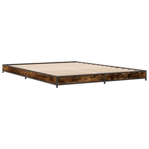Sengestel 135x190cm konstrueret træ og metal røget egetræsfarve