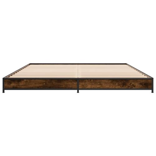 Sengestel 135x190cm konstrueret træ og metal røget egetræsfarve
