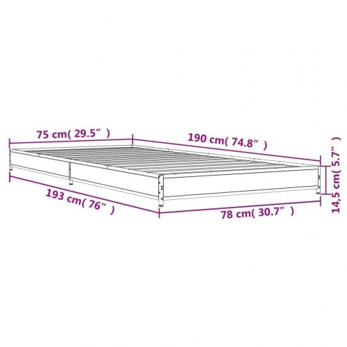 Sengeramme 75x190 cm konstrueret træ og metal grå sonoma-eg