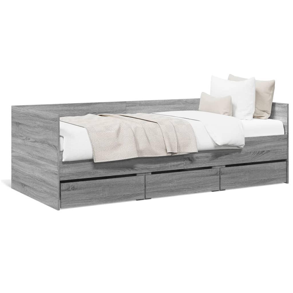 Daybed med skuffer uden madras 90x200 cm grå sonoma-eg