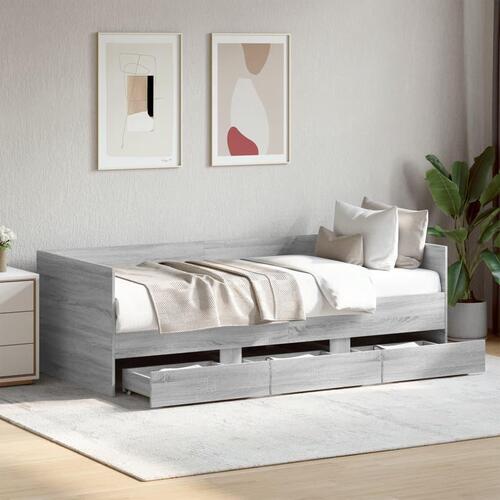 Daybed med skuffer uden madras 90x200 cm grå sonoma-eg