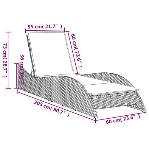 Liggestol med hynde 60x205x73 cm polyrattan brun