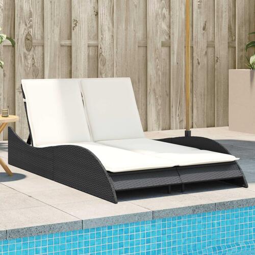 Liggestol med hynder 114x205x73 cm polyrattan sort