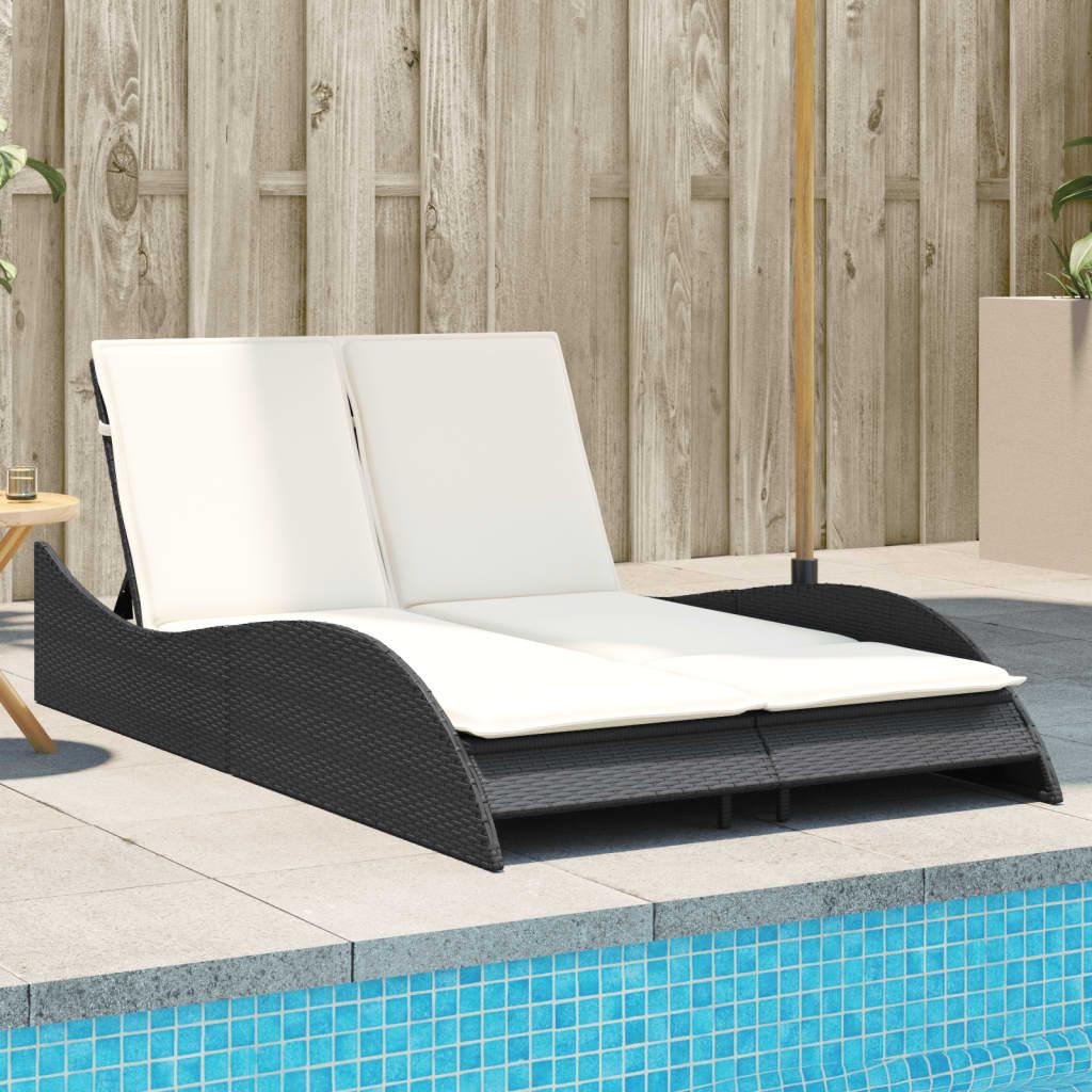 Liggestol med hynder 114x205x73 cm polyrattan sort