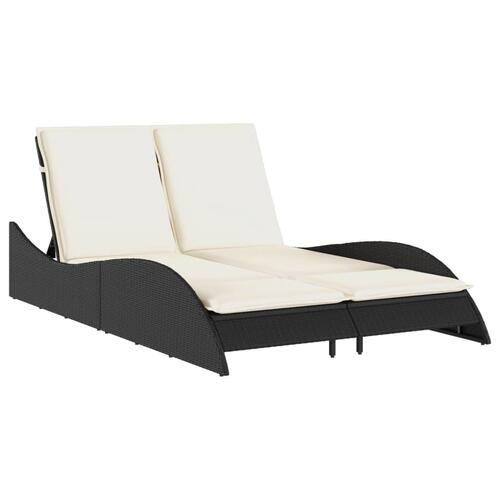 Liggestol med hynder 114x205x73 cm polyrattan sort
