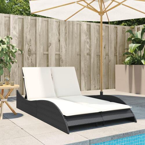 Liggestol med hynder 114x205x73 cm polyrattan sort