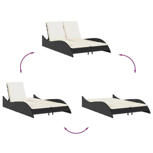 Liggestol med hynder 114x205x73 cm polyrattan sort