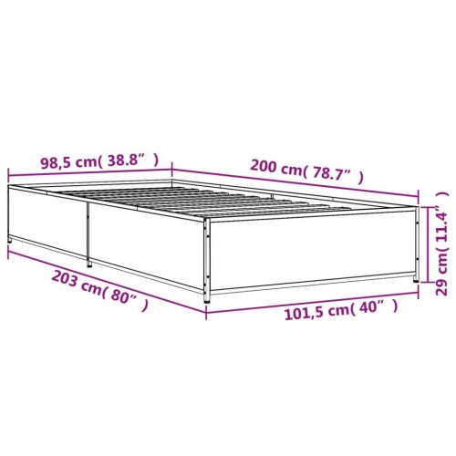 Sengeramme 100 x 200 cm i konstrueret træ og metal - grå sonoma-eg