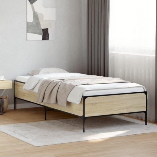 Sengeramme 75x190 cm konstrueret træ og metal sonoma-eg
