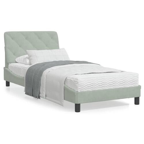 Seng med madras 90x190 cm velour lysegrå