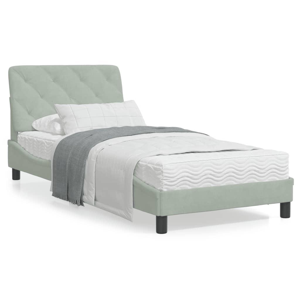 Seng med madras 90x190 cm velour lysegrå