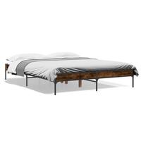 Sengestel 140x200cm konstrueret træ og metal røget egetræsfarve