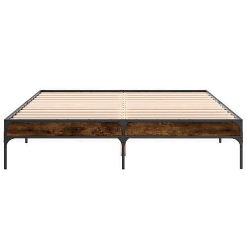 Sengestel 140x200cm konstrueret træ og metal røget egetræsfarve