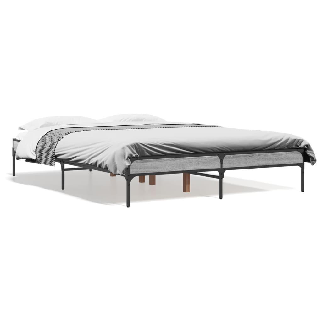 Sengestel 140x190 cm konstrueret træ og metal grå sonoma-eg