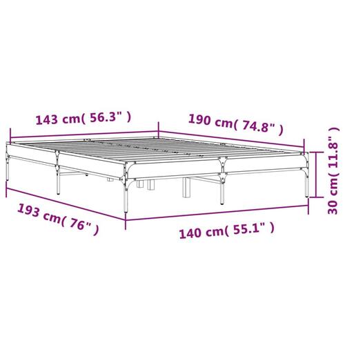 Sengestel 140x190 cm konstrueret træ og metal grå sonoma-eg