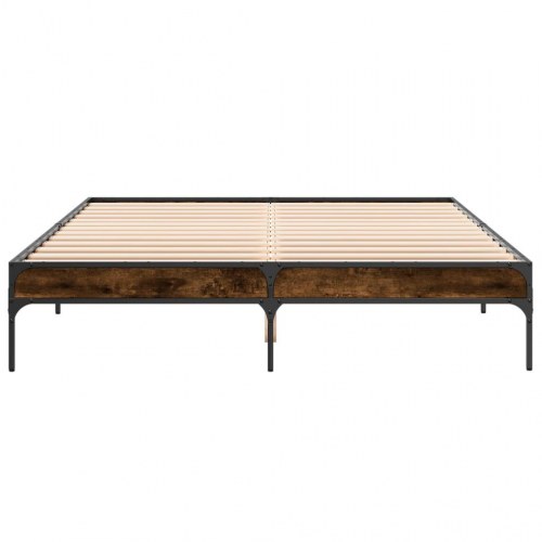 Sengestel 150x200cm konstrueret træ og metal røget egetræsfarve