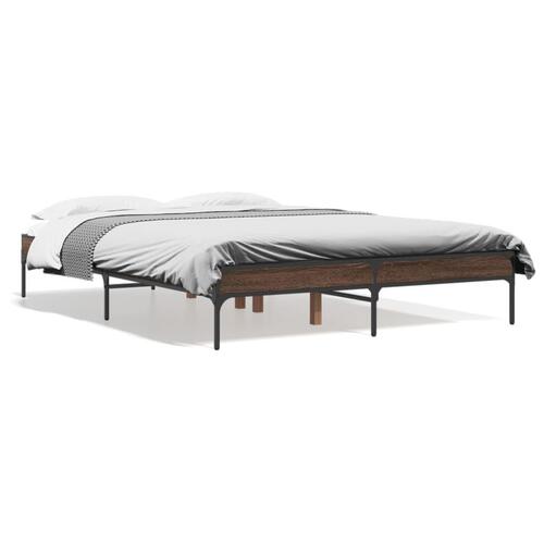 Sengestel 135x190 cm konstrueret træ og metal brun egetræsfarve