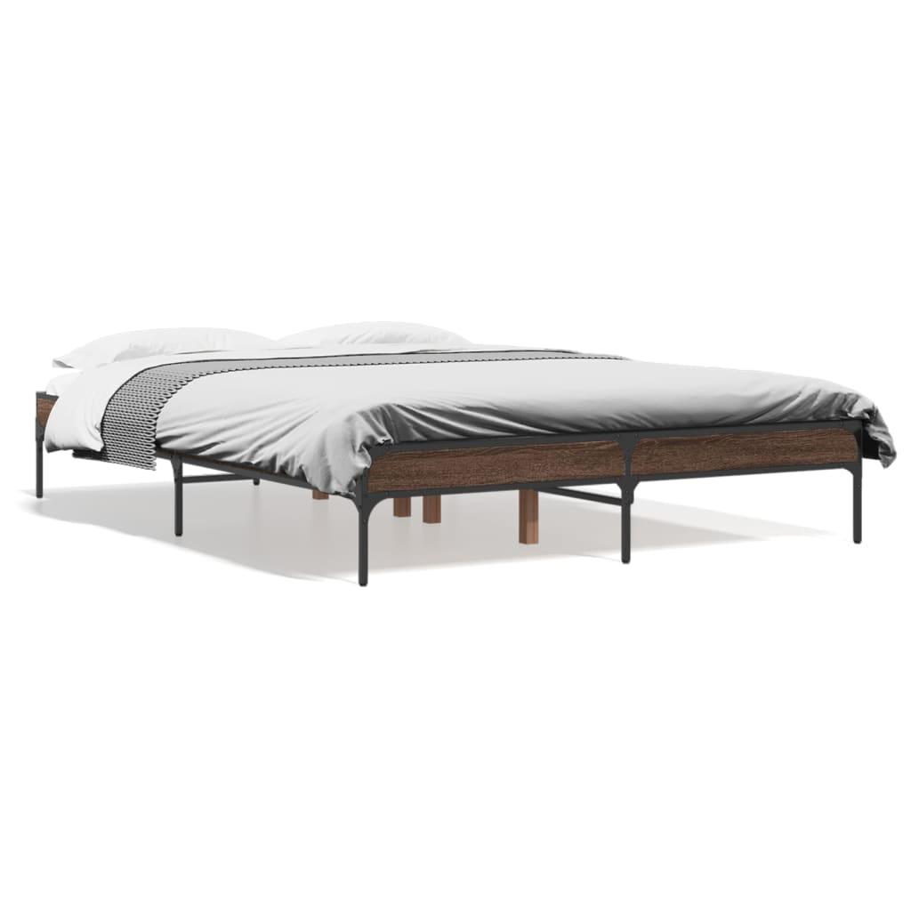 Sengestel 135x190 cm konstrueret træ og metal brun egetræsfarve