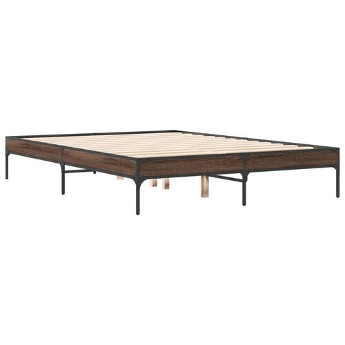 Sengestel 135x190 cm konstrueret træ og metal brun egetræsfarve