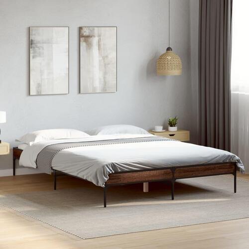 Sengestel 135x190 cm konstrueret træ og metal brun egetræsfarve