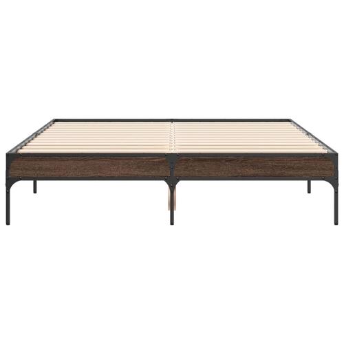 Sengestel 135x190 cm konstrueret træ og metal brun egetræsfarve