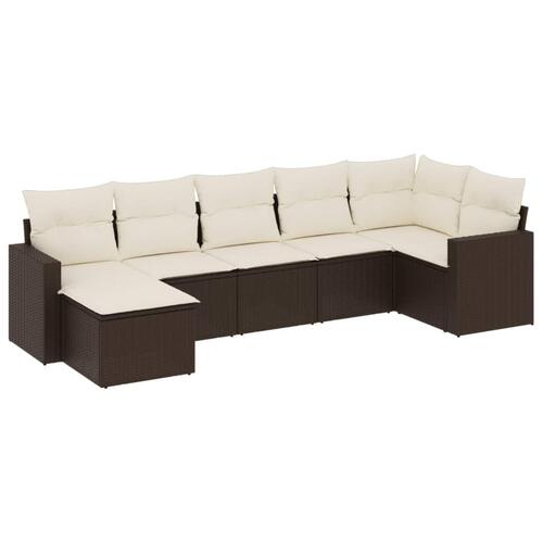 Sofasæt til haven 7 dele med hynder polyrattan brun