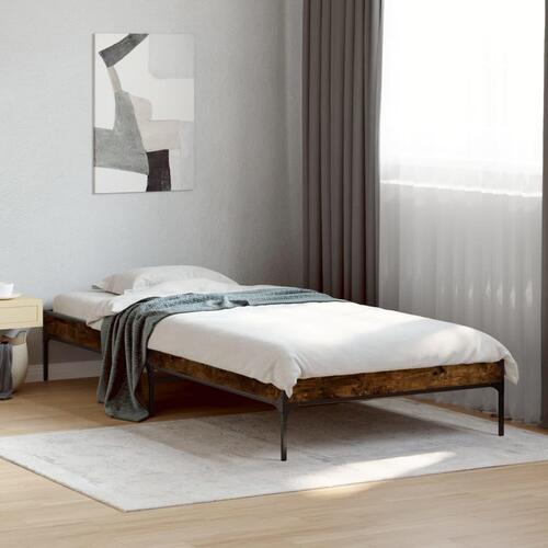 Sengeramme 90x190 cm konstrueret træ og metal røget eg