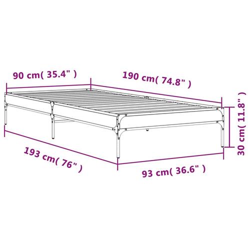 Sengeramme 90x190 cm konstrueret træ og metal røget eg
