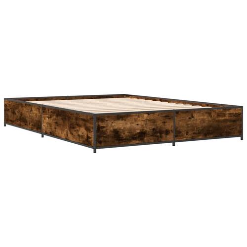 Sengestel 120x190cm konstrueret træ og metal røget egetræsfarve