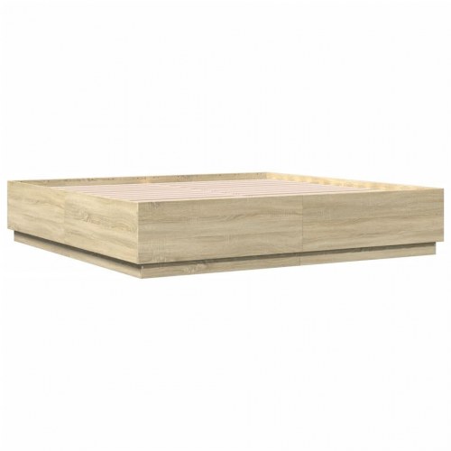 Sengestel 200x200 cm konstrueret træ sonoma-eg