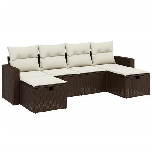 Sofasæt til haven 6 dele med hynder polyrattan brun