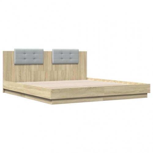 Sengeramme med sengegavl 180x200 cm konstrueret træ sonoma-eg
