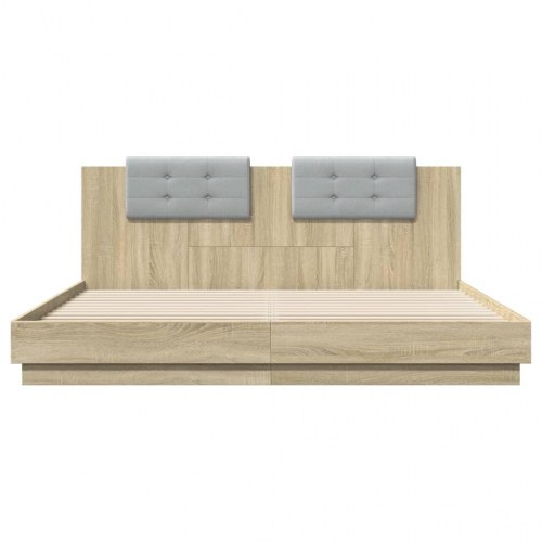Sengeramme med sengegavl 180x200 cm konstrueret træ sonoma-eg