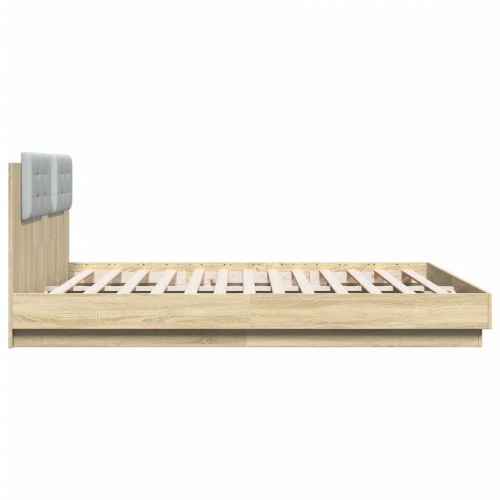Sengeramme med sengegavl 180x200 cm konstrueret træ sonoma-eg