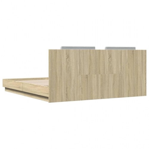 Sengeramme med sengegavl 180x200 cm konstrueret træ sonoma-eg