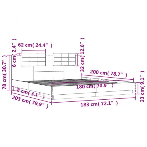 Sengeramme med sengegavl 180x200 cm konstrueret træ sonoma-eg