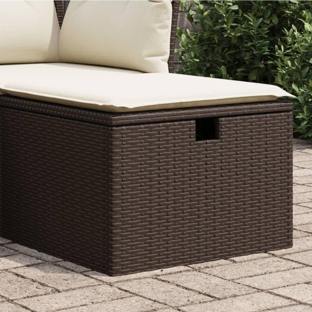 Haveskammel med hynde 55x55x37 cm polyrattan brun