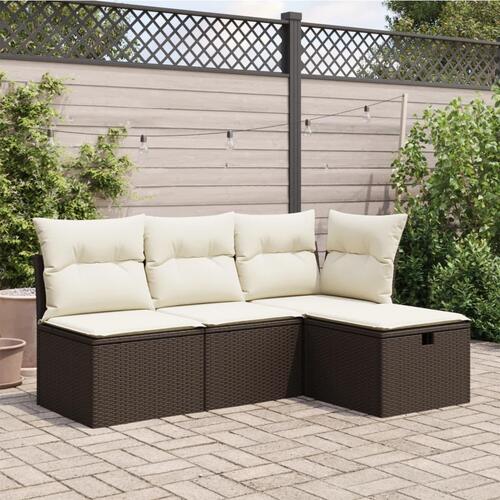 Haveskammel med hynde 55x55x37 cm polyrattan brun